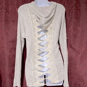 Cherish Gray Hood Lace Cut Out Back Sweater
